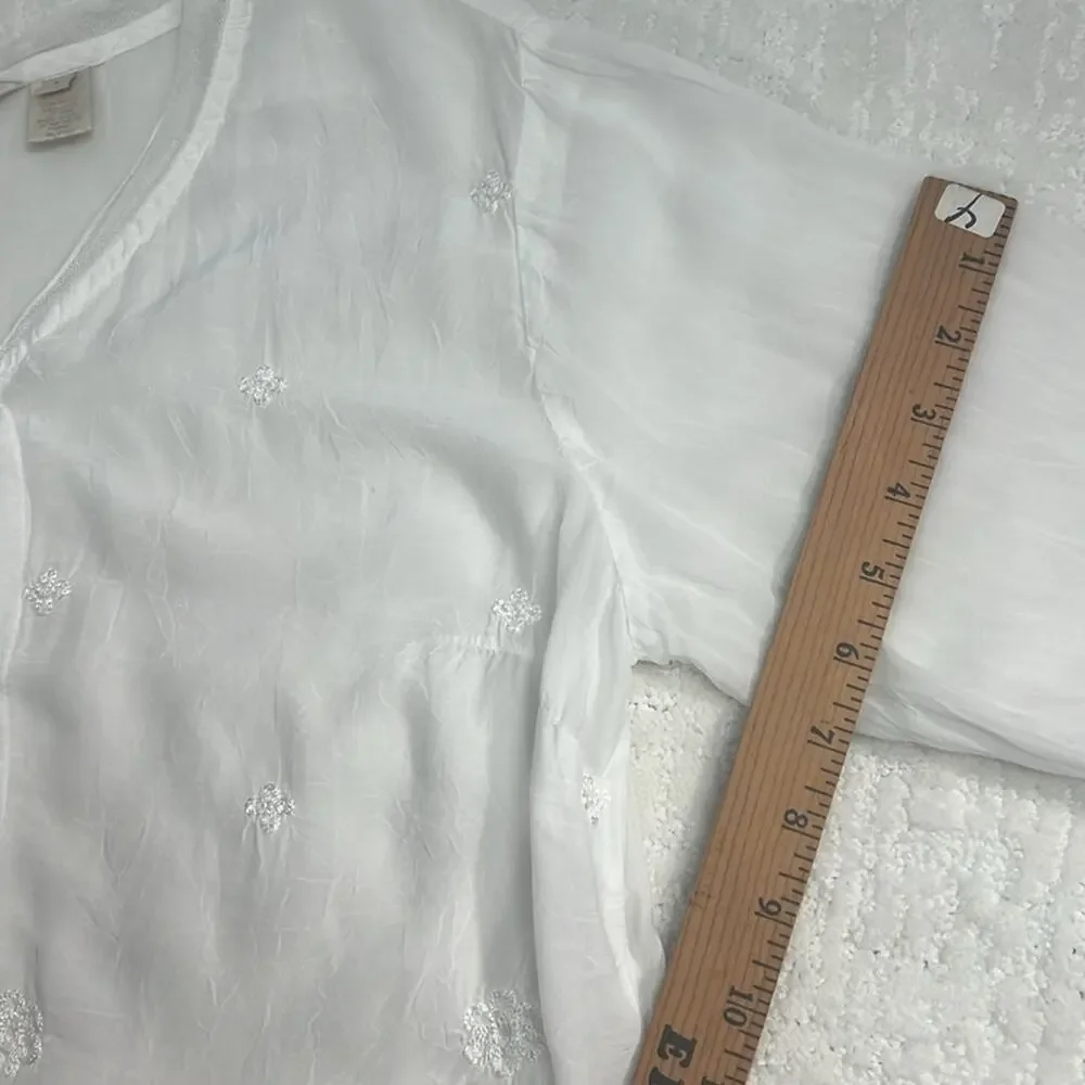 J.Jill gossamer cottage core white rayon v-neck long sleeve peasant blouse S - Picture 9 of 11